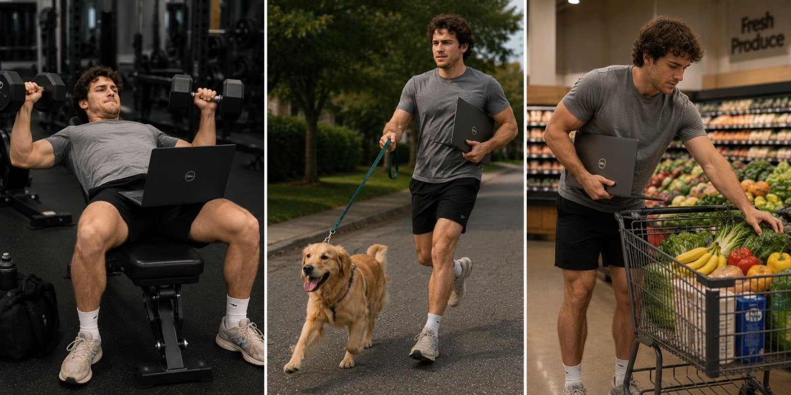 Living your life — gym, walking the dog, groceries — laptop in hand, status still green