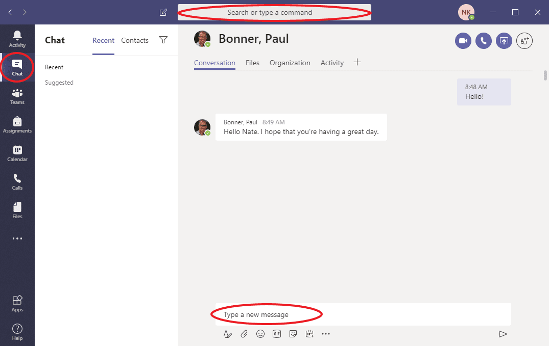 Microsoft Teams chat window